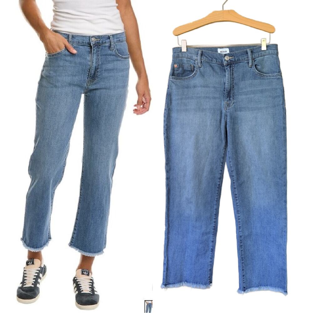 HUDSON Noa Aimee High-Rise Straight Crop Jean Size 27 Raw Hem